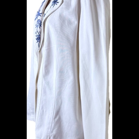 Vintage Women’s Floral Embroidered Blazer XL White Blue 2 Mid-Length Unbranded - Picture 6 of 10